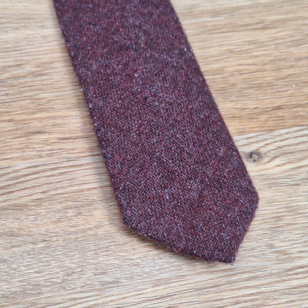 Brittsport Tie Men's Skinny Necktie Burgundy Red Wool Textured Vintage